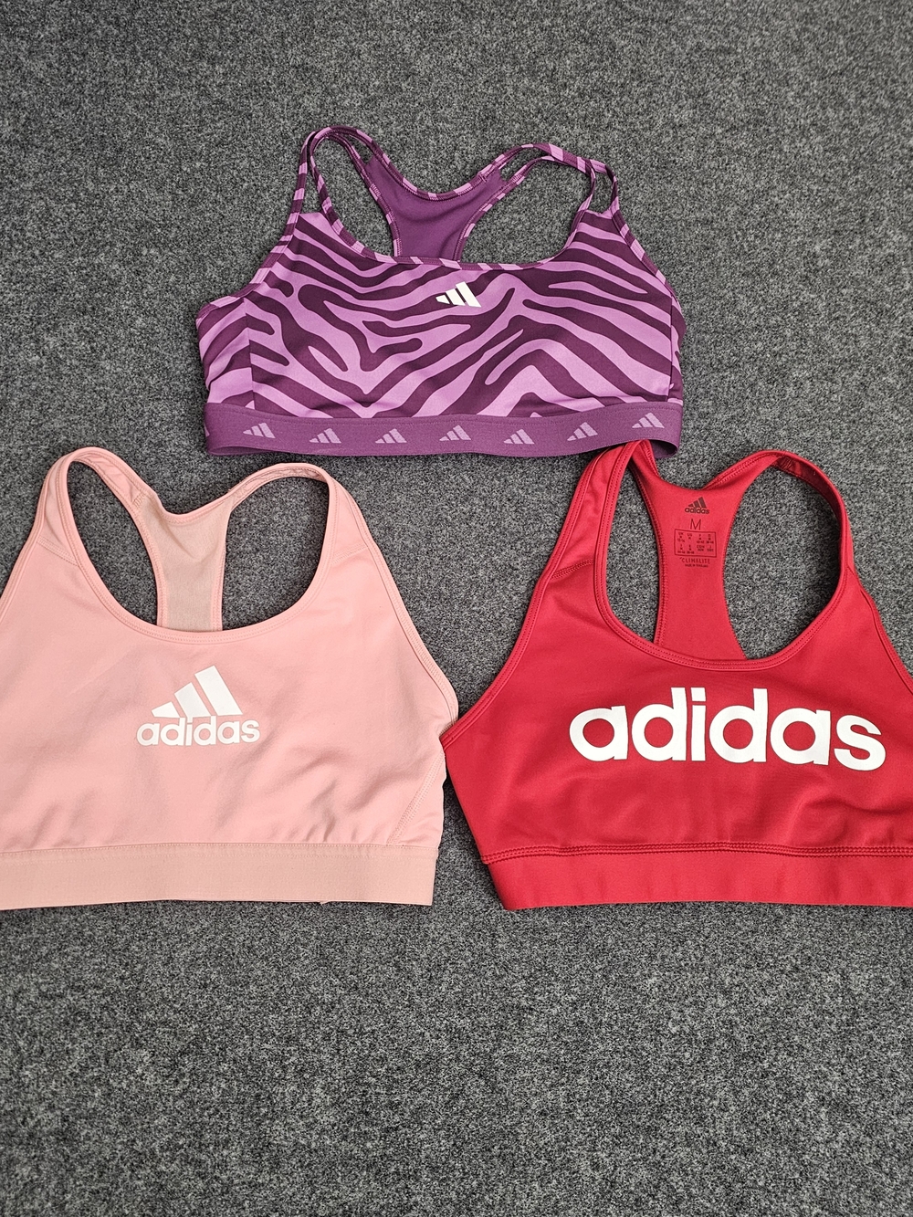 Adidas Sports Bra Bundle Medium 3 Pack Pink Red Purple Climalite Activewear